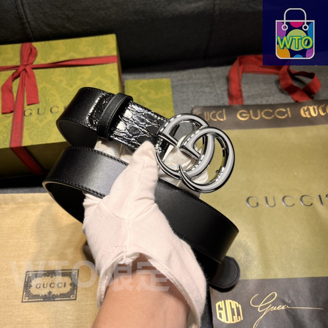 今日特価】GUCCI New Model ブラックレザーベルト with GG