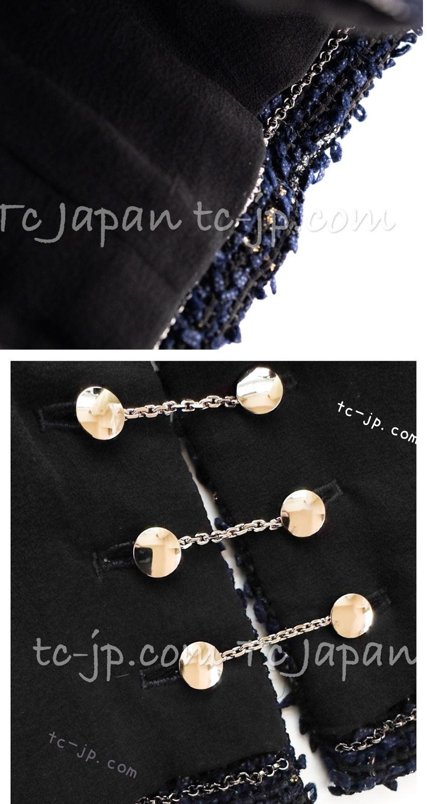 シャネル ジャケット CHANEL ブラック ネイビー メタリック