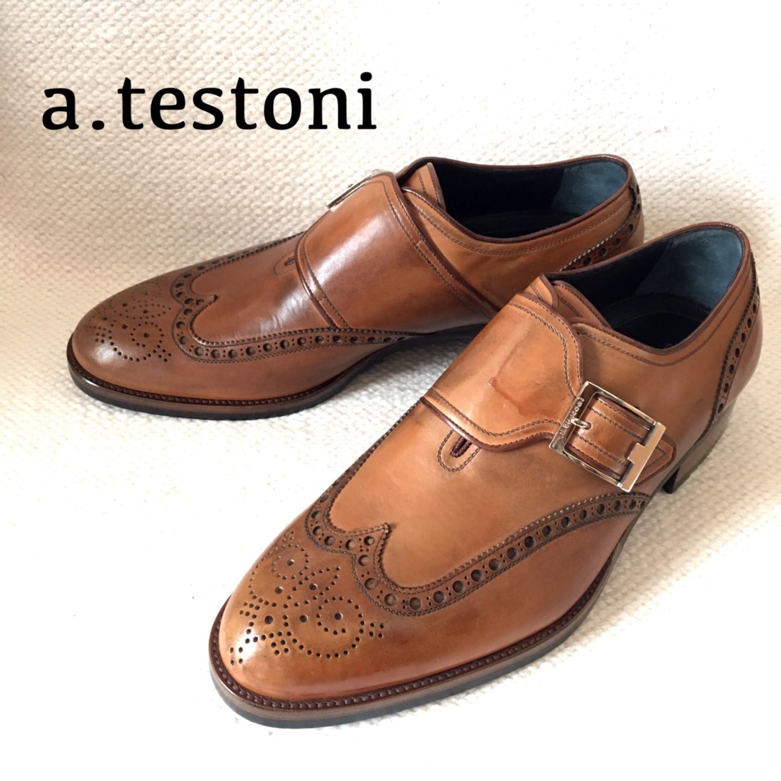 高品質特価品 未使用 a.testoni アテストーニ モンクストラップ UK6