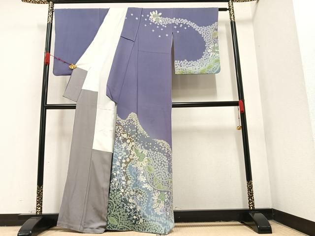 平和屋着物○十日町 名門 滝泰謹製 訪問着 草花文 暈し染め 正絹 逸品