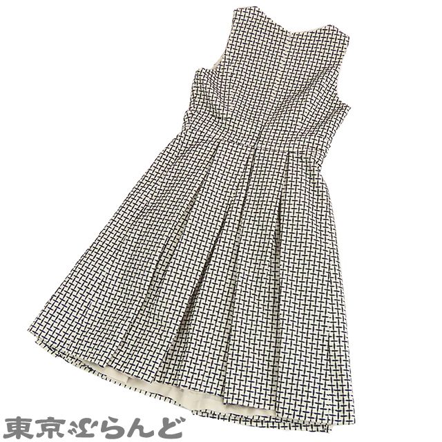 極上美品】CHANELコットン ノンカラー ワンピース グレー×ブラック