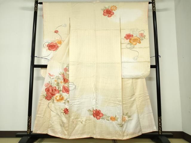 平和屋着物□豪華振袖 駒刺繍 草花文 暈し染め 金銀糸 正絹 逸品