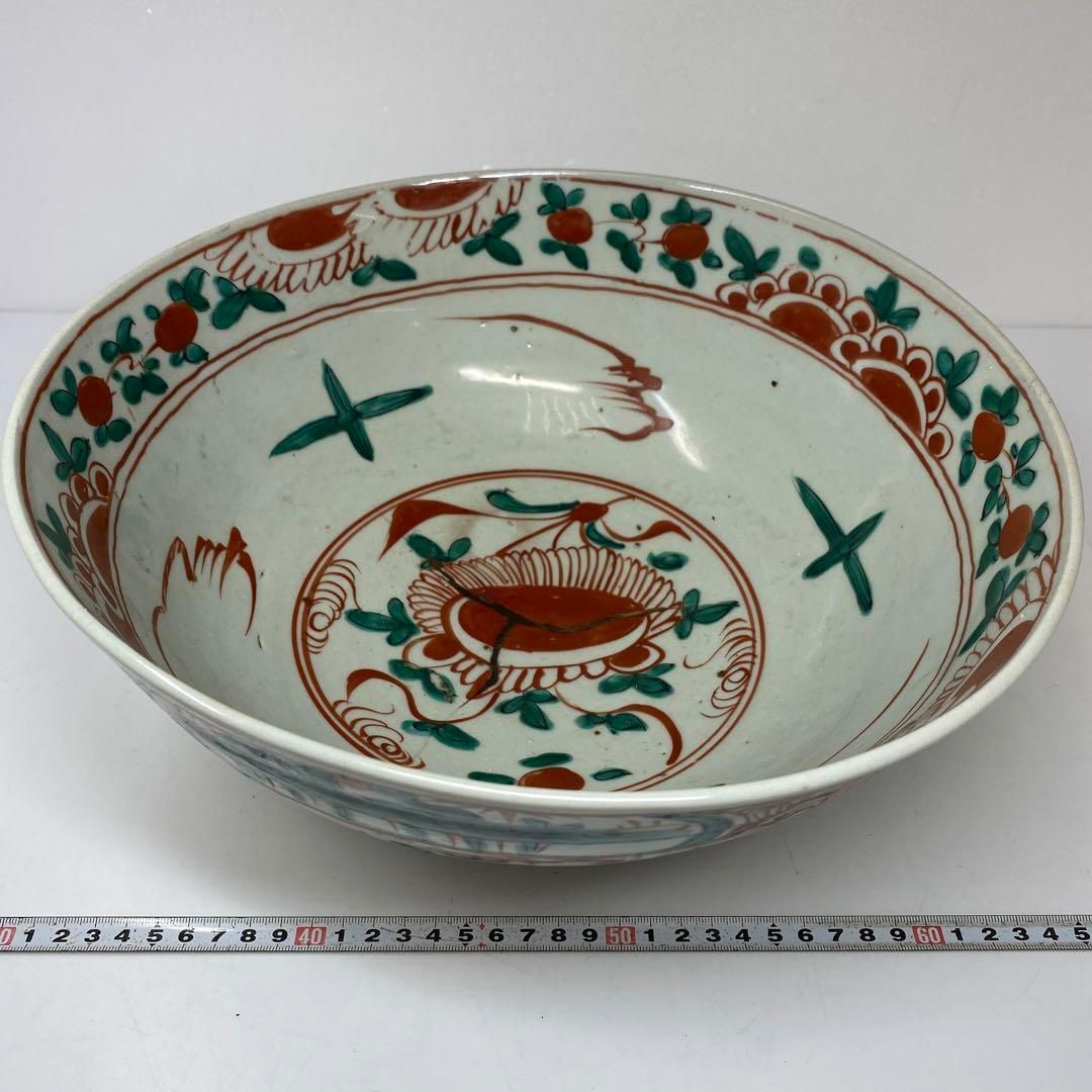 中国明時代 呉州赤絵大鉢 トヒチ 口径約32㎝ 東里6-1019 2F