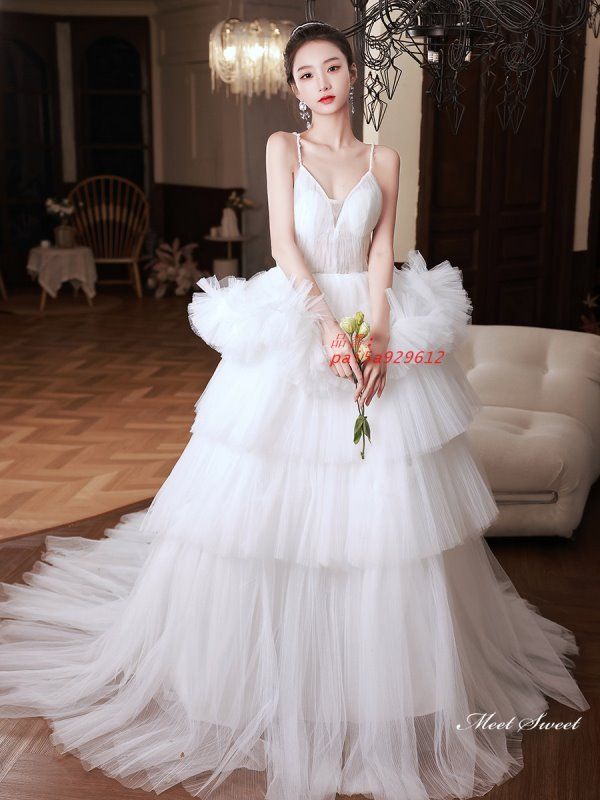 ウェディングドレス ロングドレス プリンセスドレス フリル ノースリーブ 二次会 チュール 結婚式 ブライダル ゴージャス ウエディングドレス 花嫁 前撮り pai5a929612