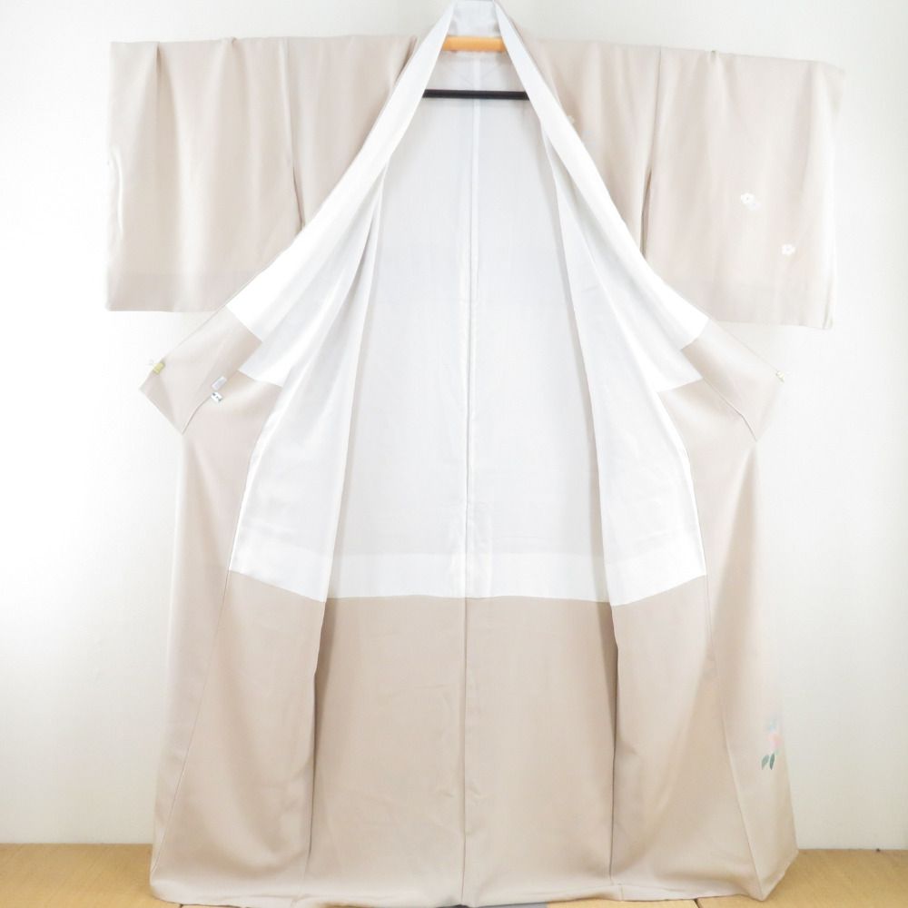 本加賀友禅 訪問着 河江真百美 枝花文様 灰薄紫色 作家物 落款入 正絹