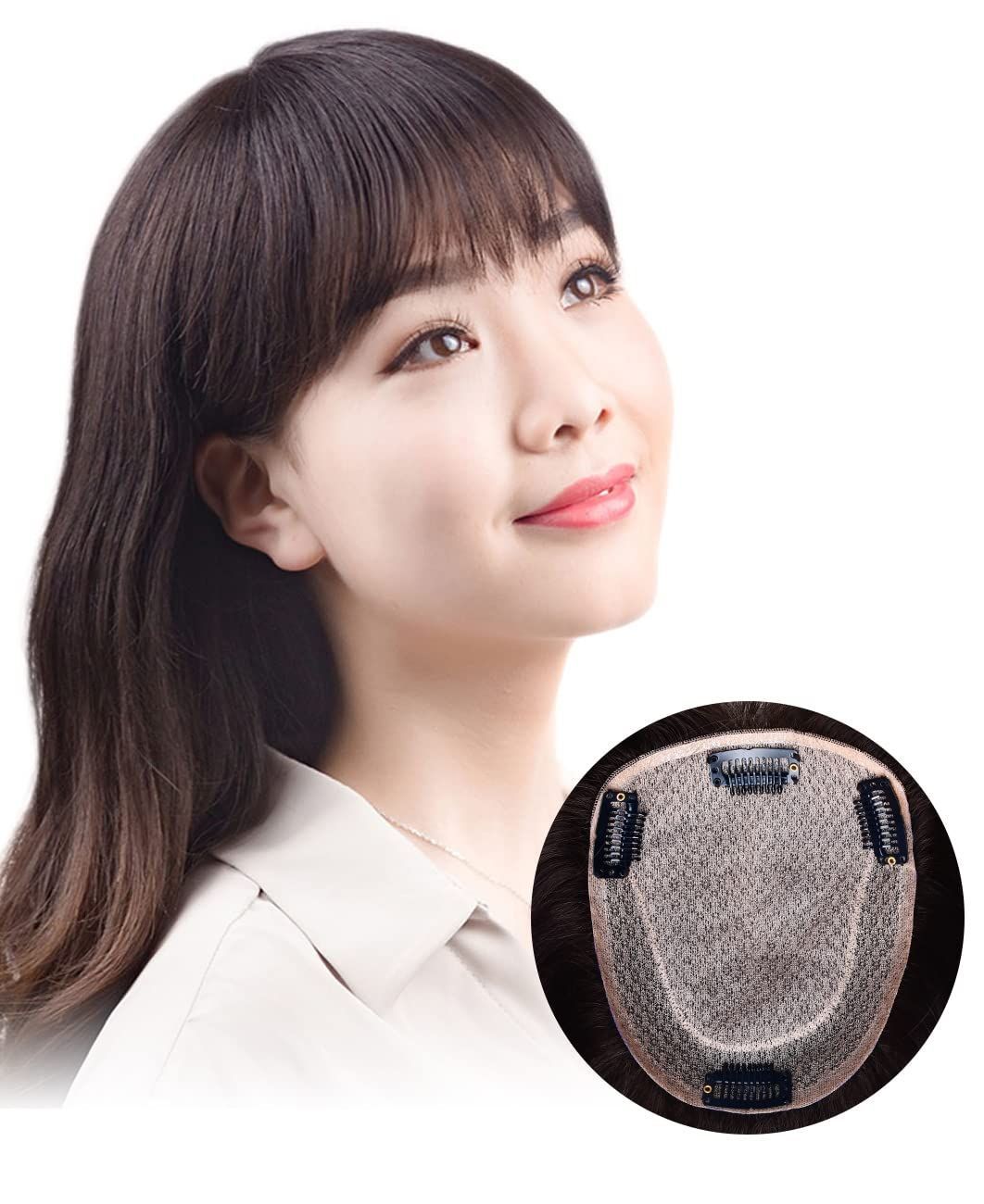 30cm 栗色 ご自身の髪に合わせてカット|パーマ|ヘアーアイロンOK 栗色 ヘアーピース ロング 総手植え 人毛 付け毛 脱毛症 かつら 部分ウィッグ 医療用 前髪 HIYE