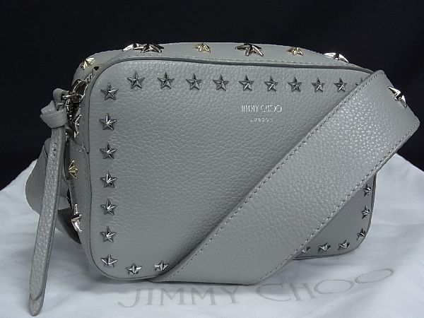 ■極美品■ JIMMY CHOO ジミーチュウ ペガシ スタースタッズ ショルダーバッグ 斜め掛け 肩掛け レディース グレー系 AB7858ｱZ