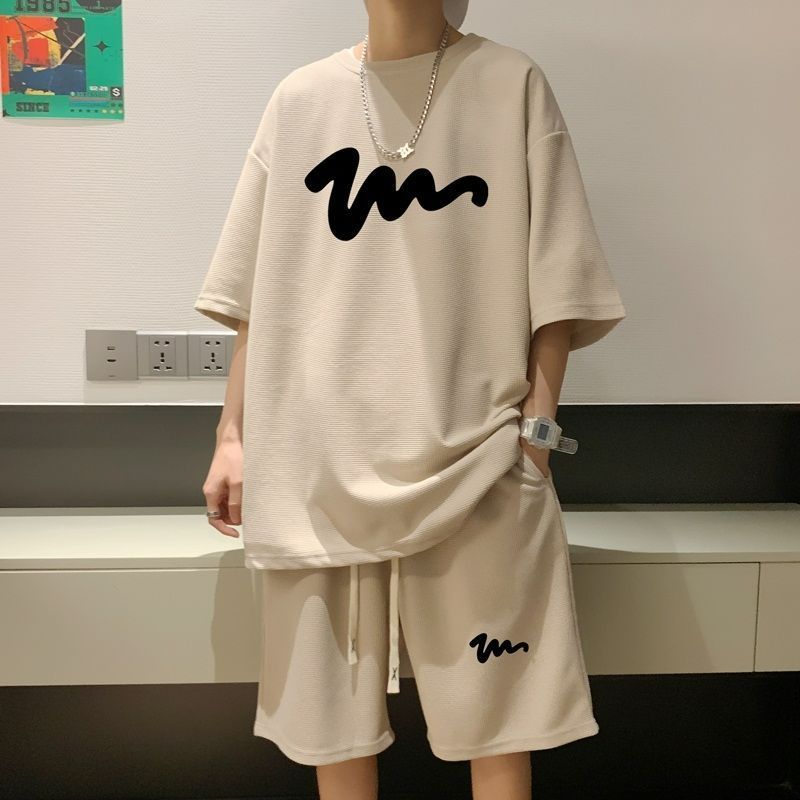Tシャツ ショートパンツ セットアップ メンズ 韓国系 ゆったり セットアップ メンズ 半袖 ワッフル 夏 上下セット Tシャツ