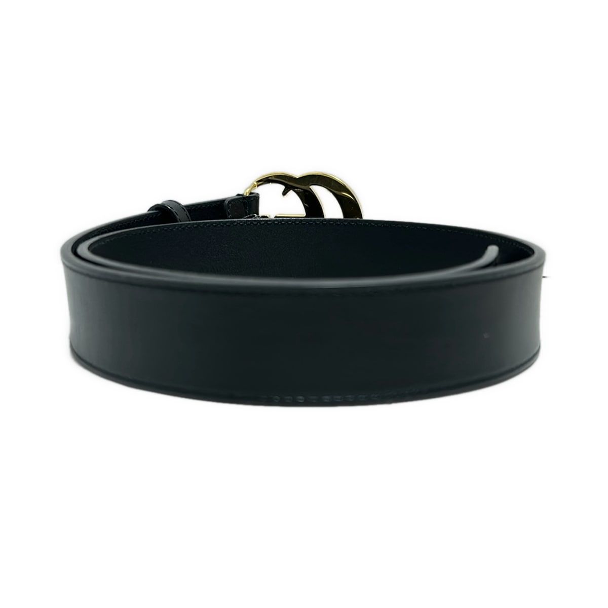 GUCCI グッチ ベルト - 414516 黒×ゴールド ダブルG レザー