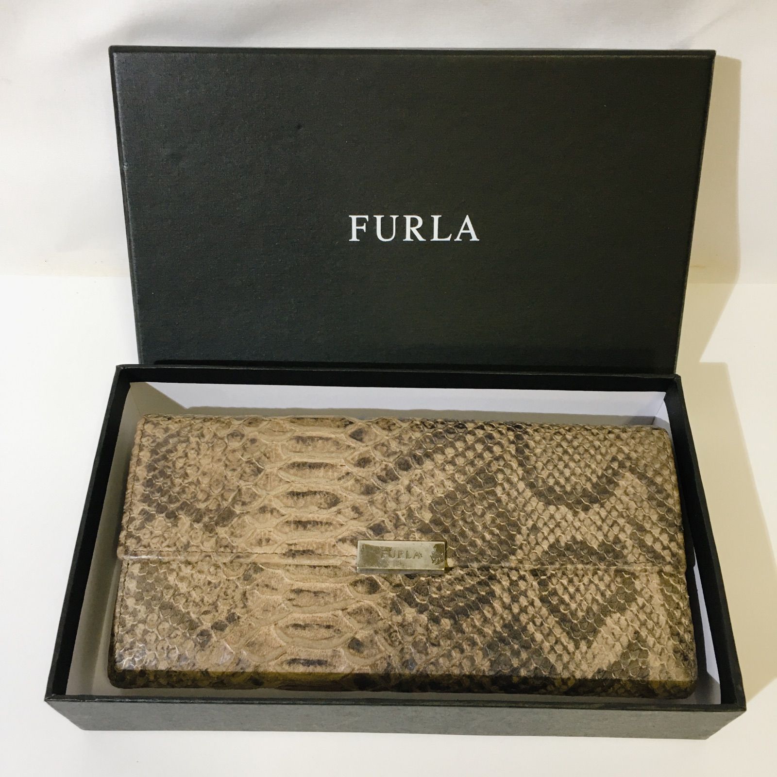 FURLA フルラ 長財布 蛇柄 パイソン柄 ブラウン レディース ウォレット 