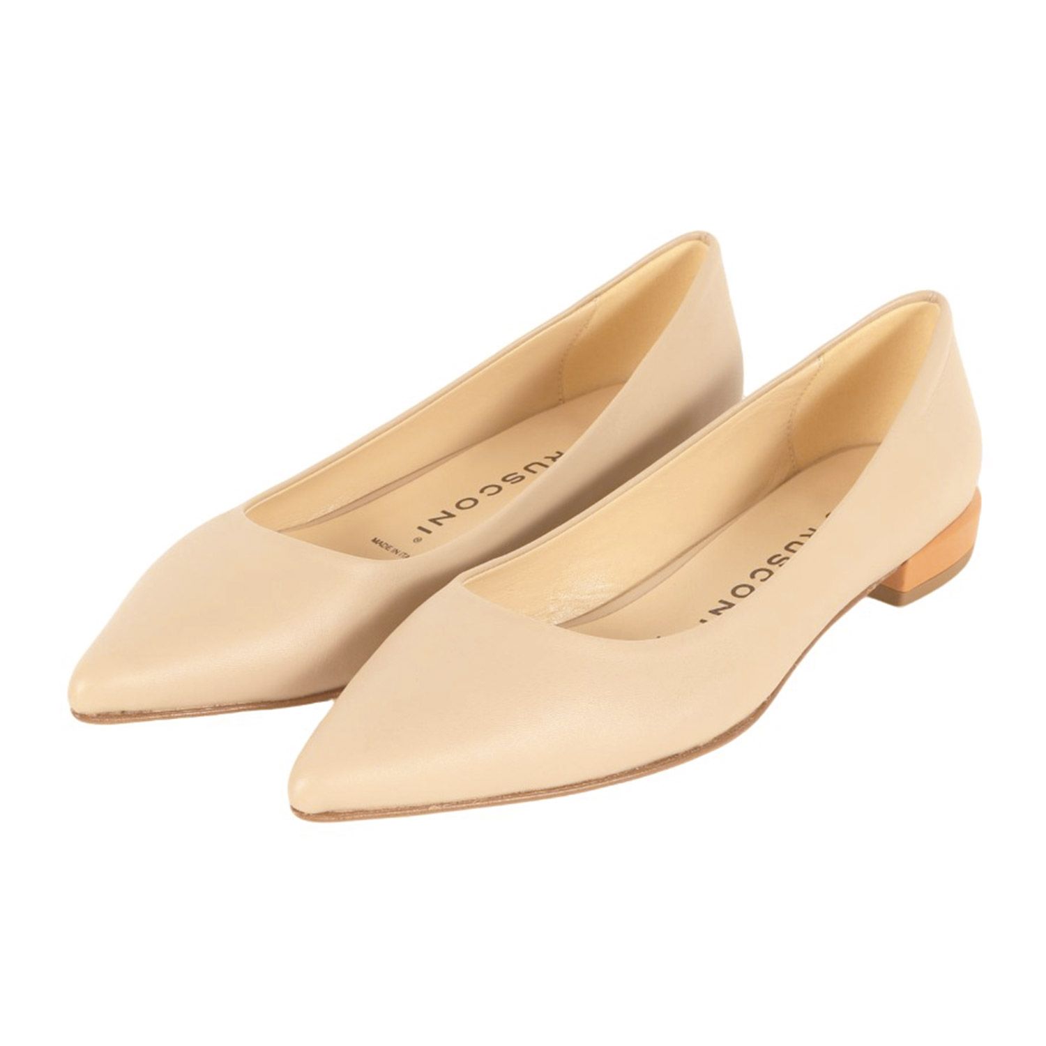 FABIO RUSCONI ファビオルスコーニ サイズ 38 25.0cm | 24春夏 ポインテッドトウ カラーヒール パンプス | フラット バイカラー マット レザー | ベージュ×オレンジ | イタリア製 レディース