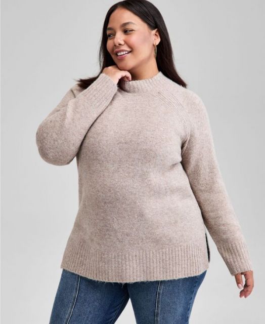 【送料無料】 アンドノウディス レディース ニット・セーター アウター Trendy Plus Size Mock-Neck Sweater Brown