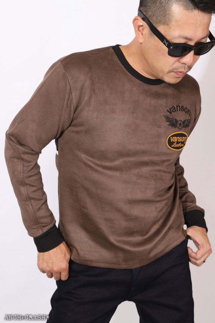 VANSON バンソン クルーネックプルオーバー NVLT-2422 アンバー 起毛