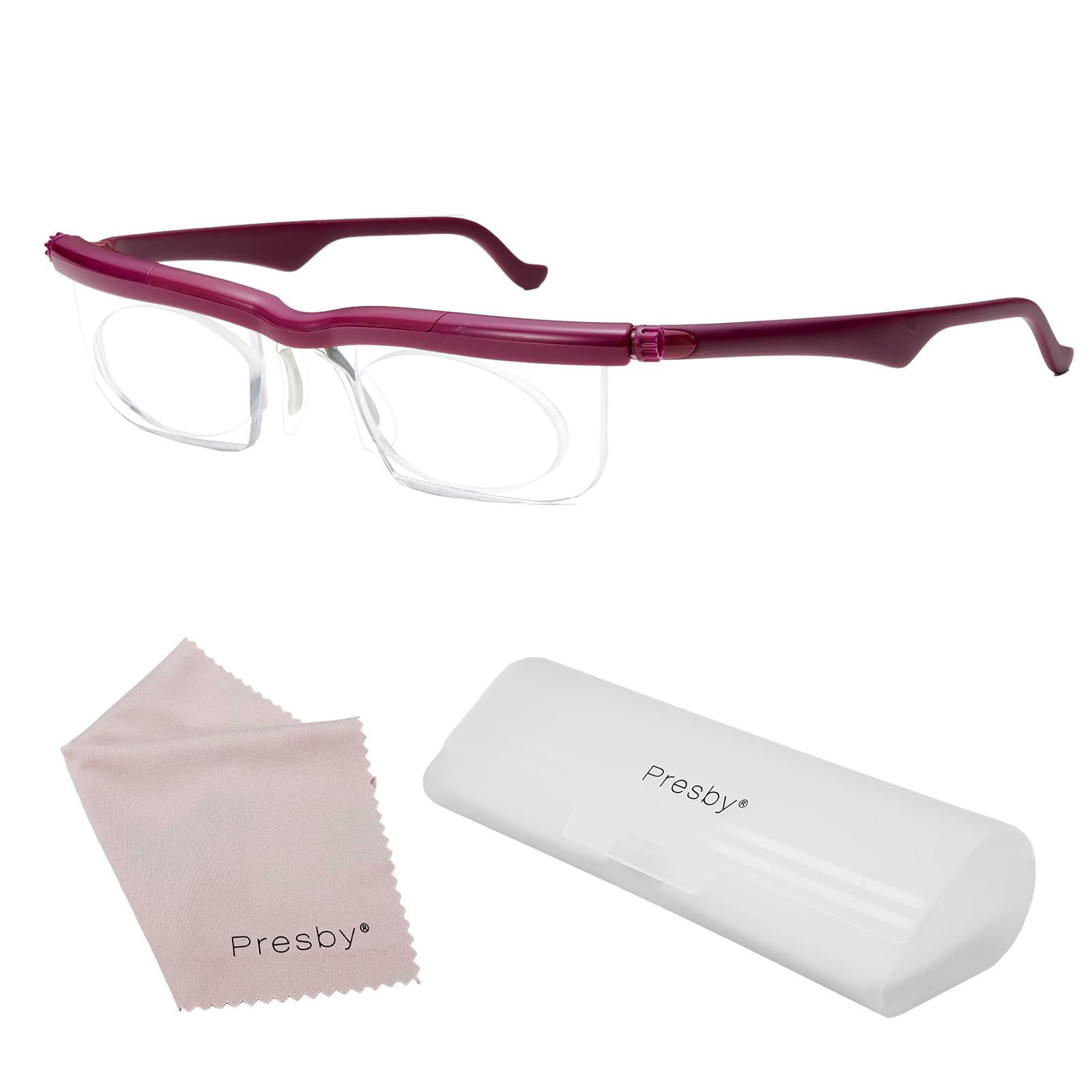 Color ワイン PRESBY 自分で度数調節できる老眼鏡 ドゥーライフワン 付属品が付きリニューアル 老眼鏡 シニアグラス リーディンググラス 遠近両用 度数調整 遠視 眼鏡 メガネ おしゃれ メンズ レディース ブラック ワイン クリア ワ