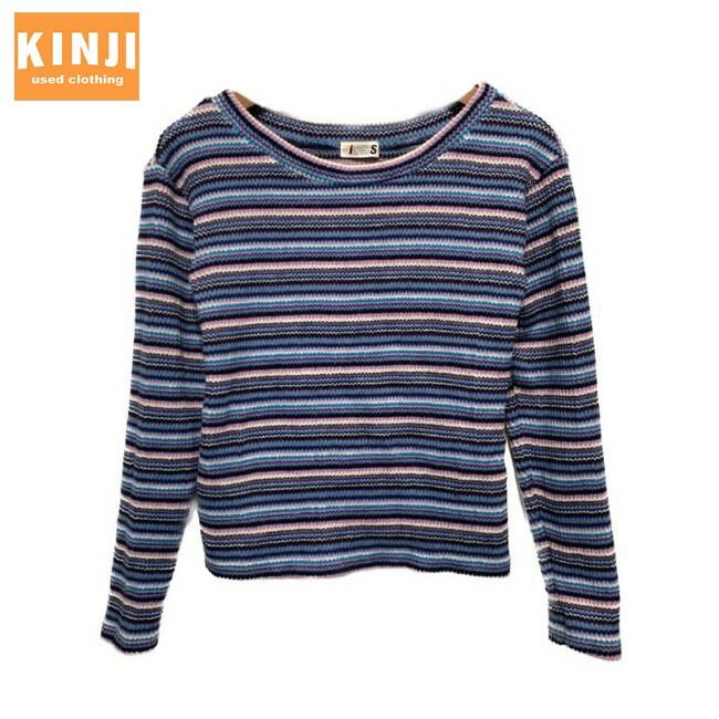 i.s. ISSEY MIYAKE ニットカットソー 80s 80年代 IS14-JK052 ボーダー柄 ハイゲージ クルーネック シェブロンストライプ 古着