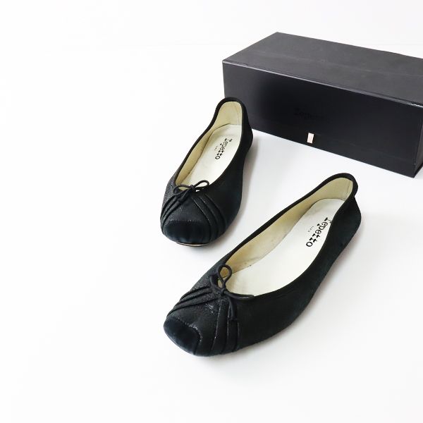 Repetto レペット レザー ギャザー バレエシューズ 38/ブラック