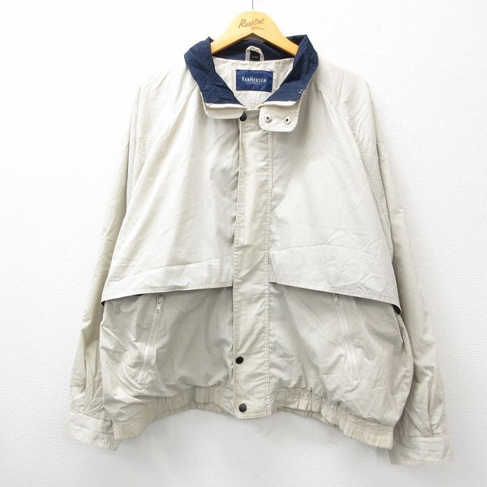 XL/古着 バンヒューセン 長袖 ジャケット メンズ 大きいサイズ 薄ベージュ カーキ 内側メッシュ 24oct04 中古 アウター ジャンパー ブルゾ