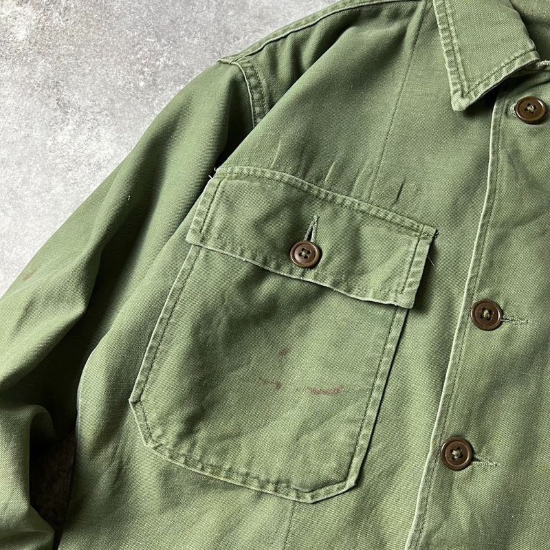 60s US ARMY 米軍実物 OG-107 コットン サテン ユーティリティ シャツ