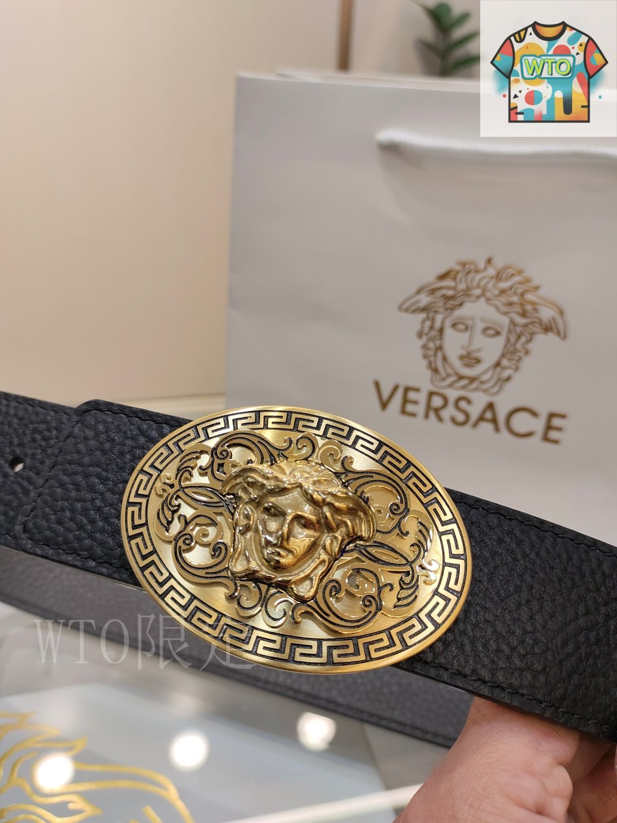 VERSACE メデューサ レザーベルト ベージュ ヴェルサーチ☆メデューサバックルベルト (VERSACE/ベルト