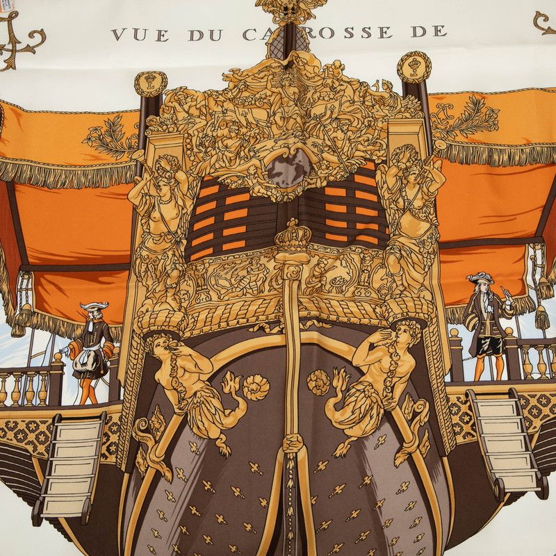 エルメス カレ90 VUE DU CARROSSE DE LA GALERE LA REALE クイーンの戴冠式 オレンジ マルチカラー シルク レディース HERMES 1-0231485