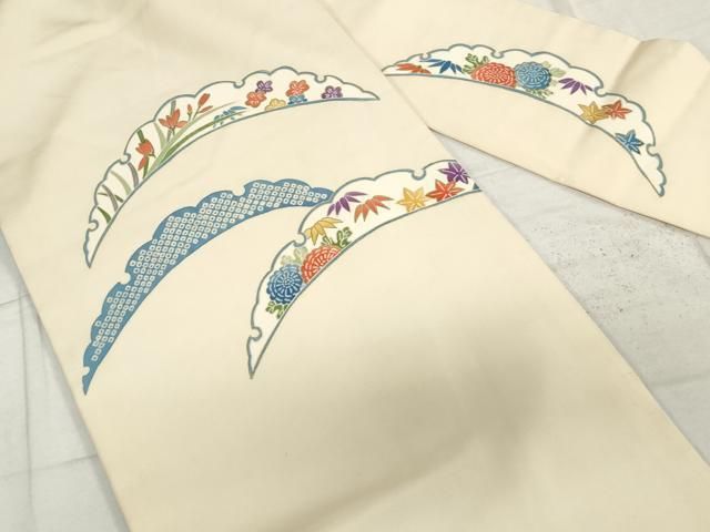 平和屋着物○塩瀬 九寸開き名古屋帯 型染め 籬草花文 正絹