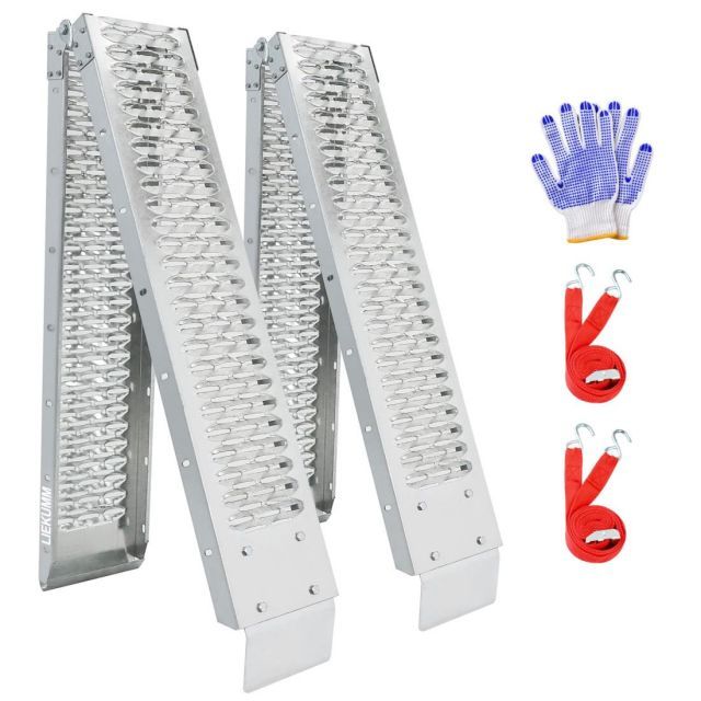 LIEKUMM ラダーレール 2本 長さ210*幅22cm 耐荷重440kg スチール製 バイク ラダーレール 折りたたみ 滑り止め バイク スロープ除雪機 車載 軽トラ