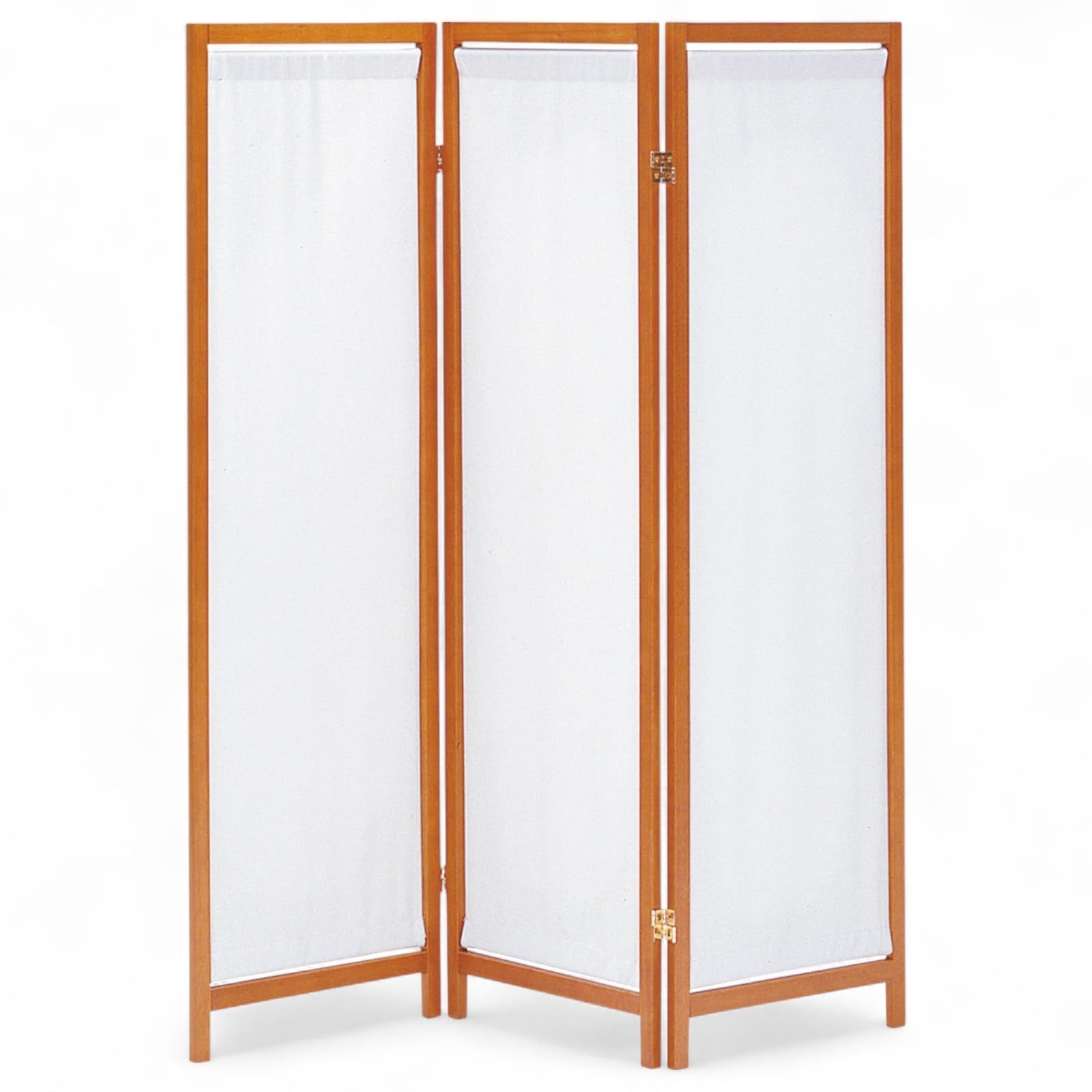 ブラウン 3連 帆布 間仕切り スクリーン 木製 パーテーション J-kitchens