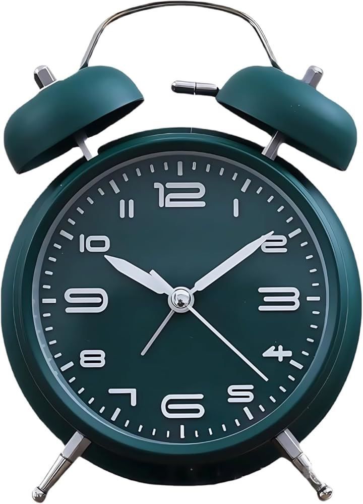 YYDS アラーム 時計 大音量 目覚まし時計 置き時計 おしゃれ 振動 アナログ ベル うるさい 爆音 可愛い 電池別売 多機能 軽量 背光付き 静音機能 連続秒針(インクグリーン，  4インチ)