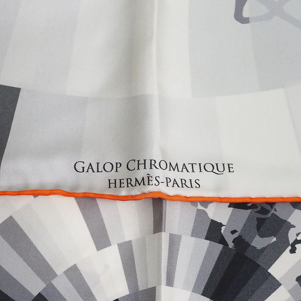 エルメス カレ 90 GALOP CHROMATIQUE クロマチック ギャロップ スカーフ シルク100％ グレー 箱付 HERMES