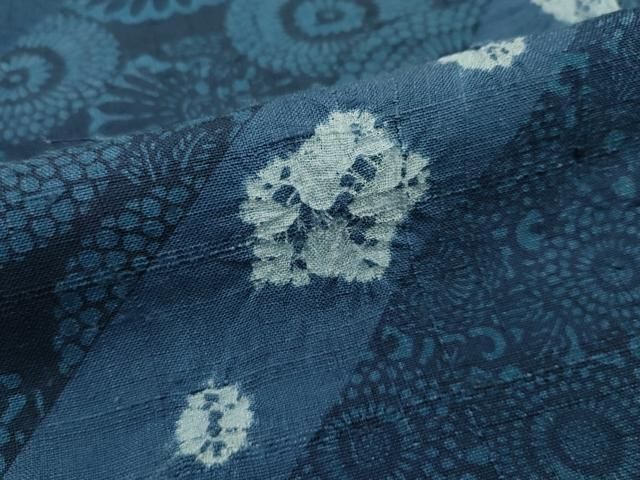 平和屋着物□極上 伝統工芸士 七代目 吉澤与市 紬 単衣 絞り 草木文