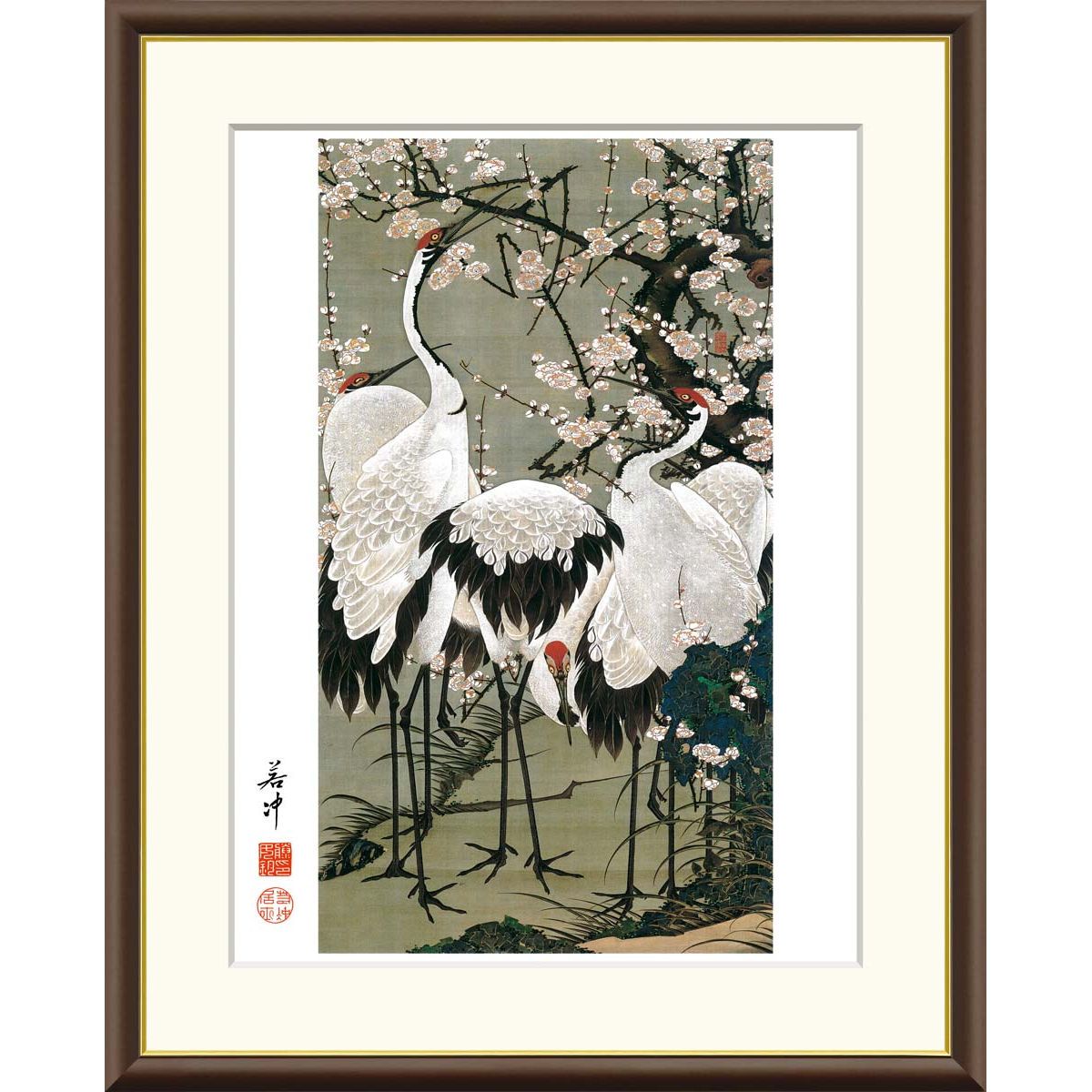 月と枝垂れ桜 屏風四曲一隻 工芸印刷 春風景 日本画 落款有り 月と