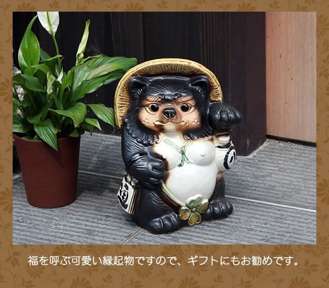 信楽焼 シーサー狸(メス) 信楽焼たぬき縁起物タヌキ 陶器タヌキ