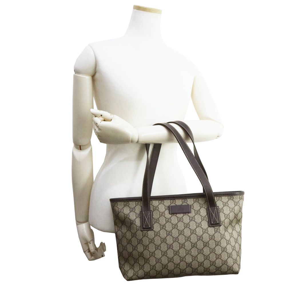 グッチ GGスプリーム トート ハンドバッグ キャンバス レザー ベージュ