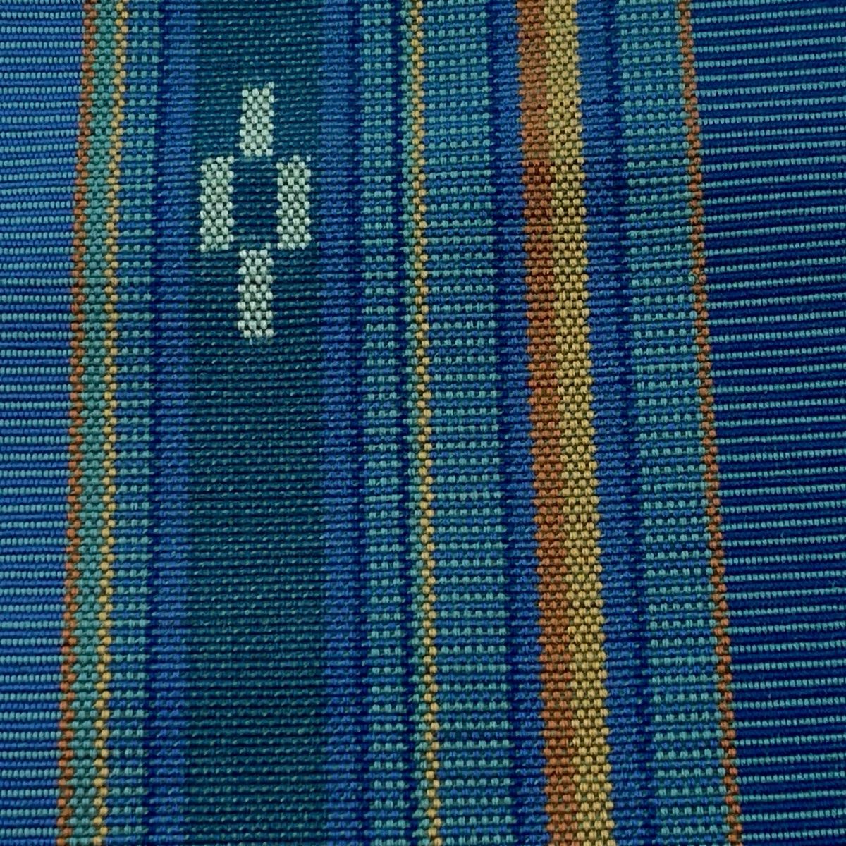 半幅帯 八重山みんさー 証紙 縞 幾何学模様 青緑 綿