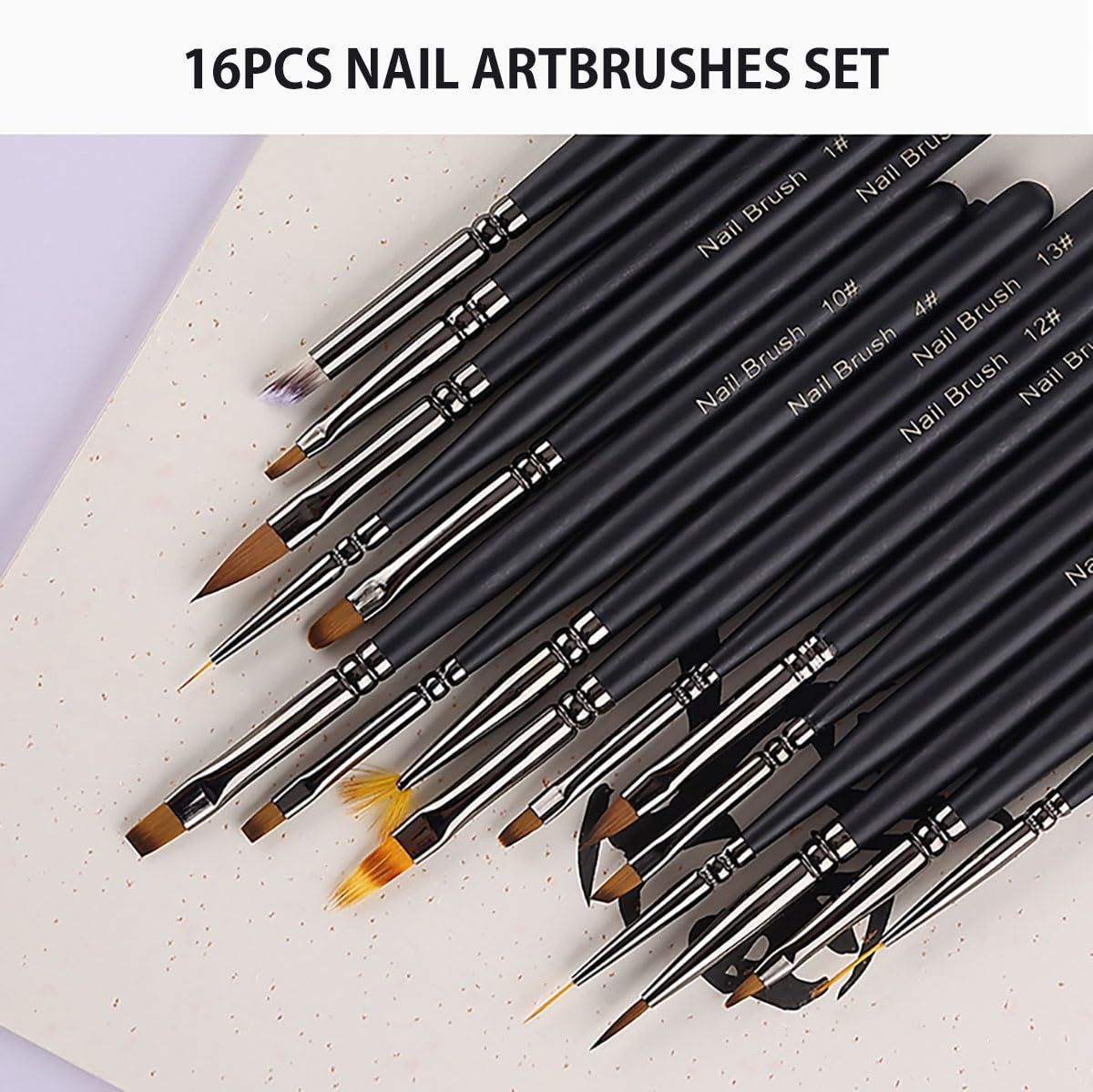 新着商品】キャップ付き 16本セット ネイルアートブラシ ジェルネイル