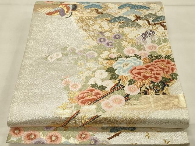 袋帯 極美品 平和屋着物◎六通柄袋帯 唐織 花車文 金銀糸 正絹 逸品