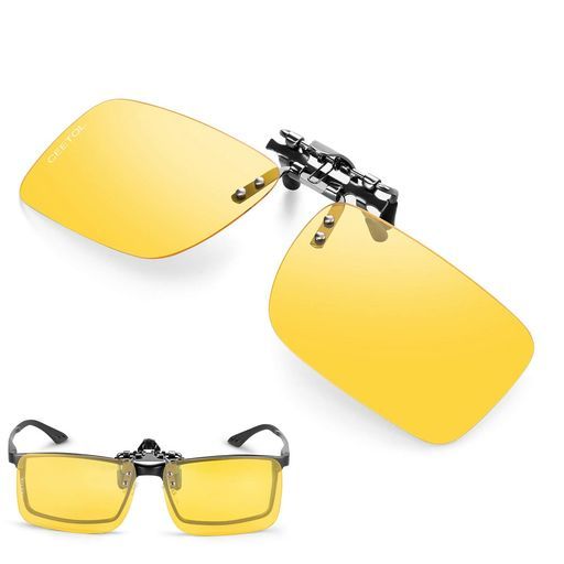 [CEETOL]クリップオンサングラス偏光夜間めがねの上から紫外線カットクリップオンサングラスドライブ偏光レンズ跳ね上げ式メンズレディースUVカット夜ドライブ用黄色夜間運転用男女兼…