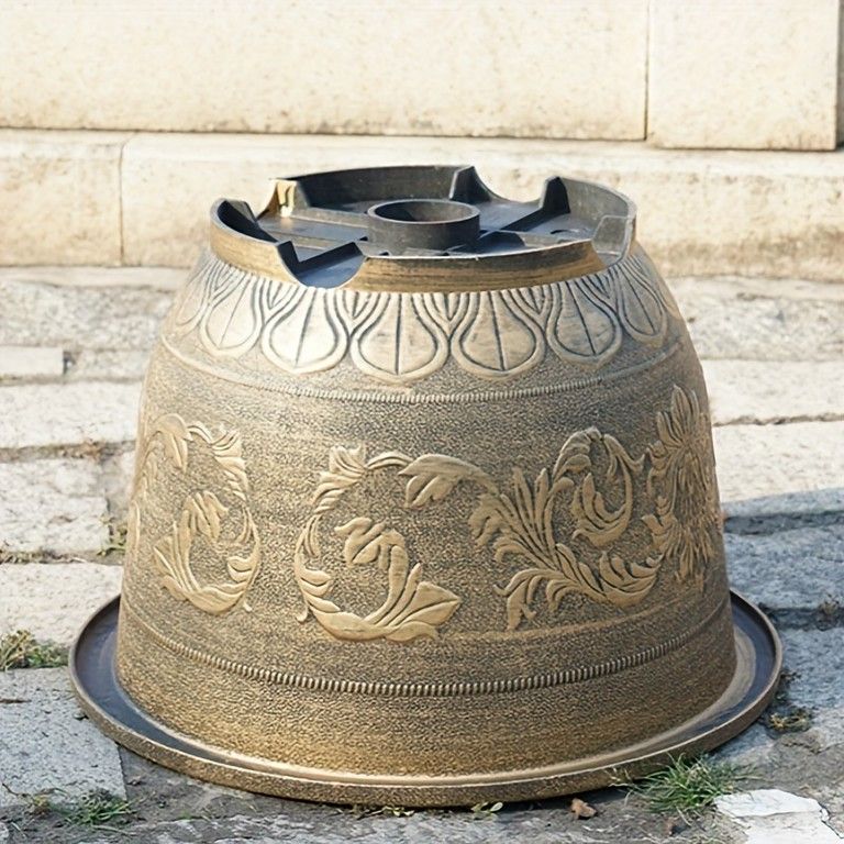ヨーロピアンアンティーク調 レジン製 フラワーポット 58.42cm 銅色 排水穴付き 厚手耐久性 スクエア型 盆栽 多肉植物 ガーデニングに最適 ホームデコレーション