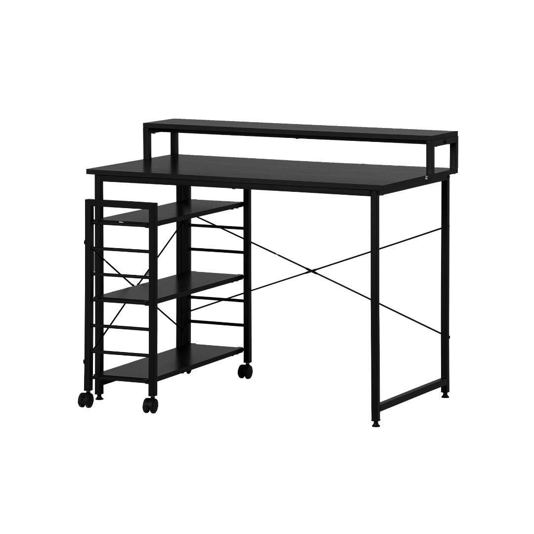 配送 【ブラック】パソコンデスク キャスター付きで移動可能ラック付き