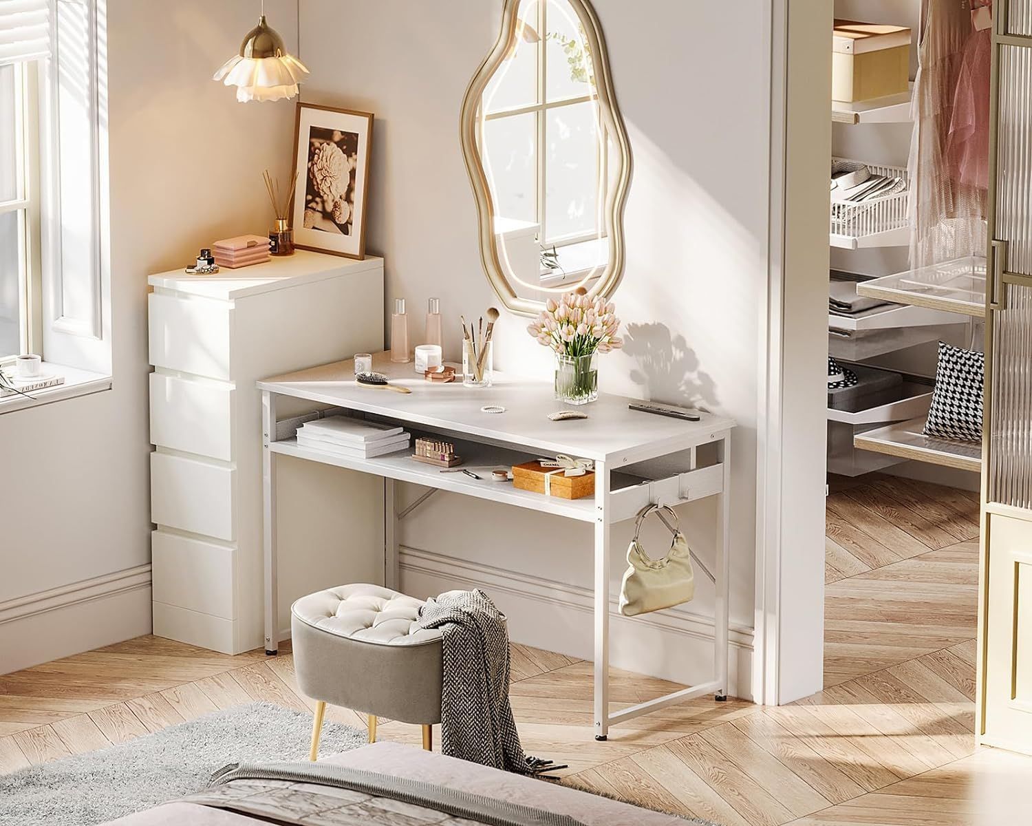 子 ワークデスク desk computer 勉強机 フック2個付き コンセント付き コンパクト 収納付き ゲーミングデスク テレワーク用 幅100cm 省スペース パソコンデスク pcデスク 組立簡単 机 白い ODK MARWIL-DEMENAGEMENTS_CH