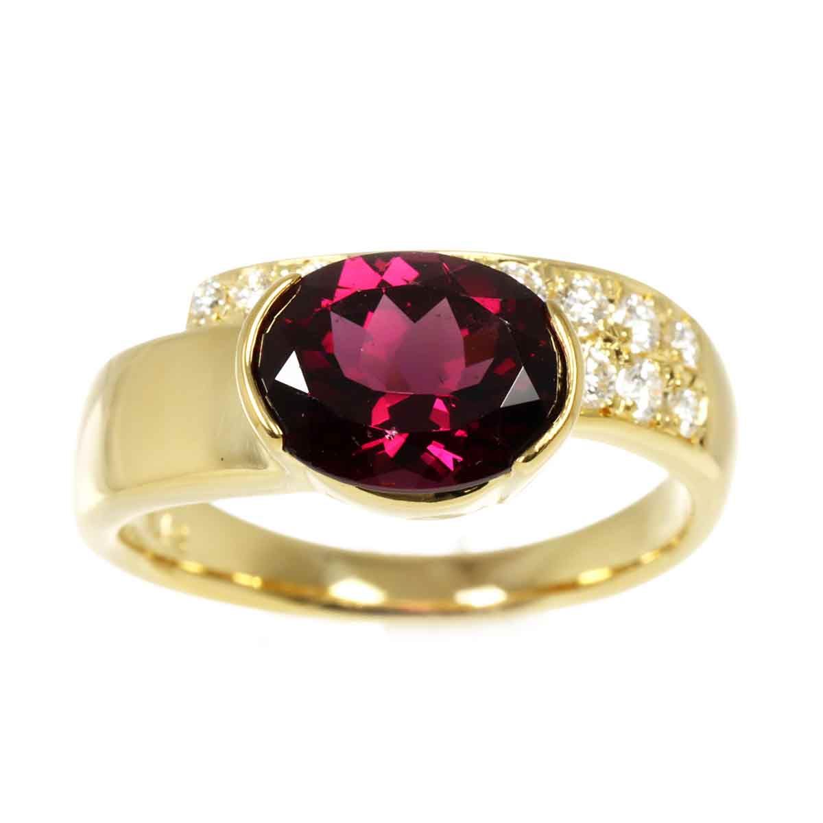 タサキ TASAKI 15号 リング ガーネット 3.15ct ダイヤ 0.23ct K18 YG イエローゴールド 750 指輪 田崎真珠 Garnet Ring 90295592