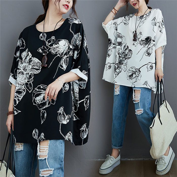 ブラウス レディース 夏 チュニック 半袖 花柄 トップス Tシャツ