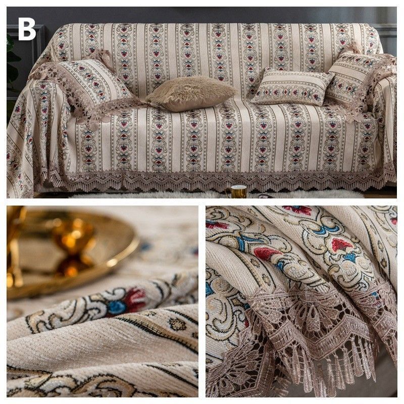 新作入荷!  ソファーカバー 欧風 マルチカバー 2人掛け 3人掛け 多機能 ヨーロッパ風 肘あり 肘なし兼用 エレガント レトロ レース 裾 リビングルーム