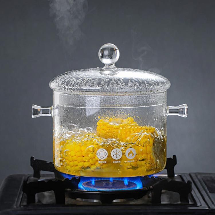 透明 クリア ガラス鍋 オーブン ガラス蓋付き 耐熱ガラス 両手