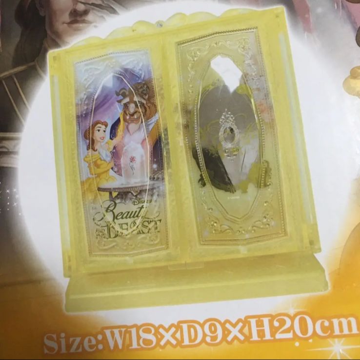 ディズニーストア 美女と野獣 3面 鏡付き 大きな フォトフレーム レトロ 公式 ディズニープリンセス☆非売品☆豪華☆3面鏡ミラー☆美女と野獣