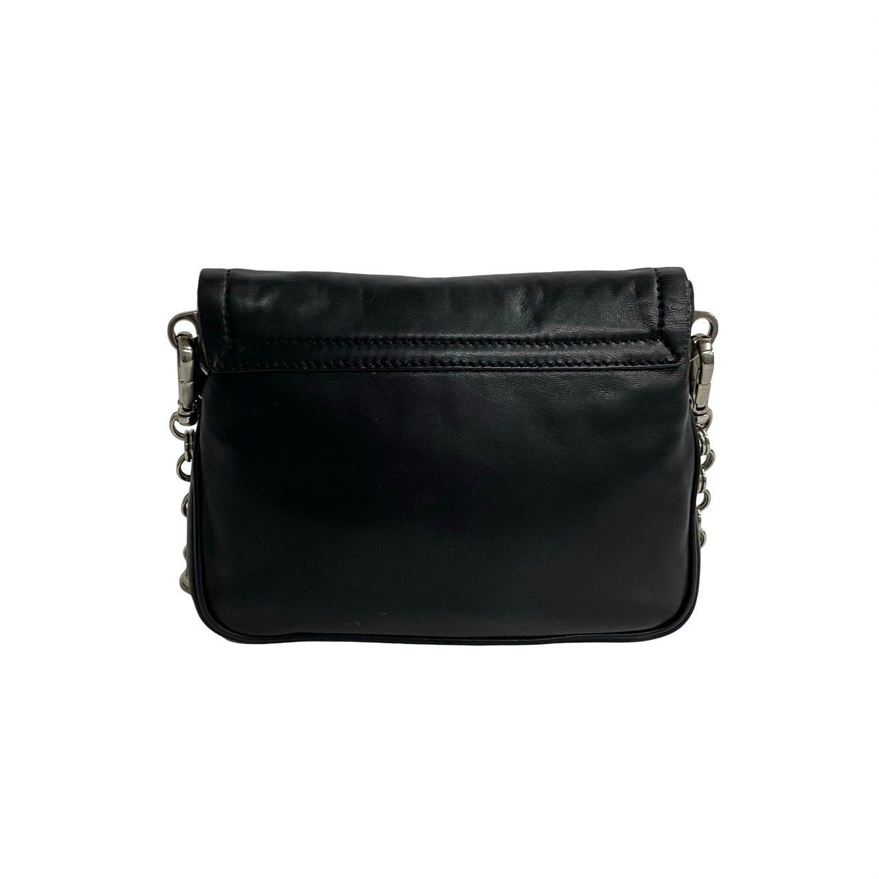 PRADA 黒 レザー フリンジ ポシェット 極 美品 希少品 PRADA プラダ フリンジ レザー 本革 ミニ