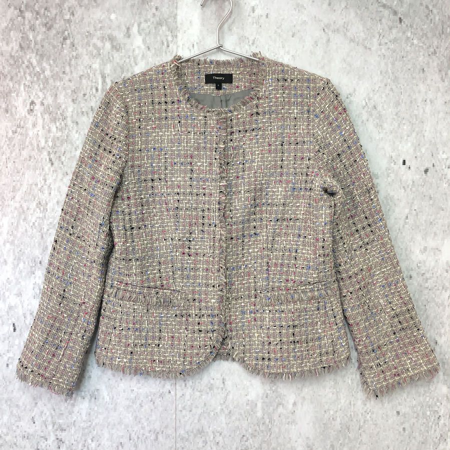 Theory ノーカラー ツイードジャケットLサイズ Theory ノーカラー