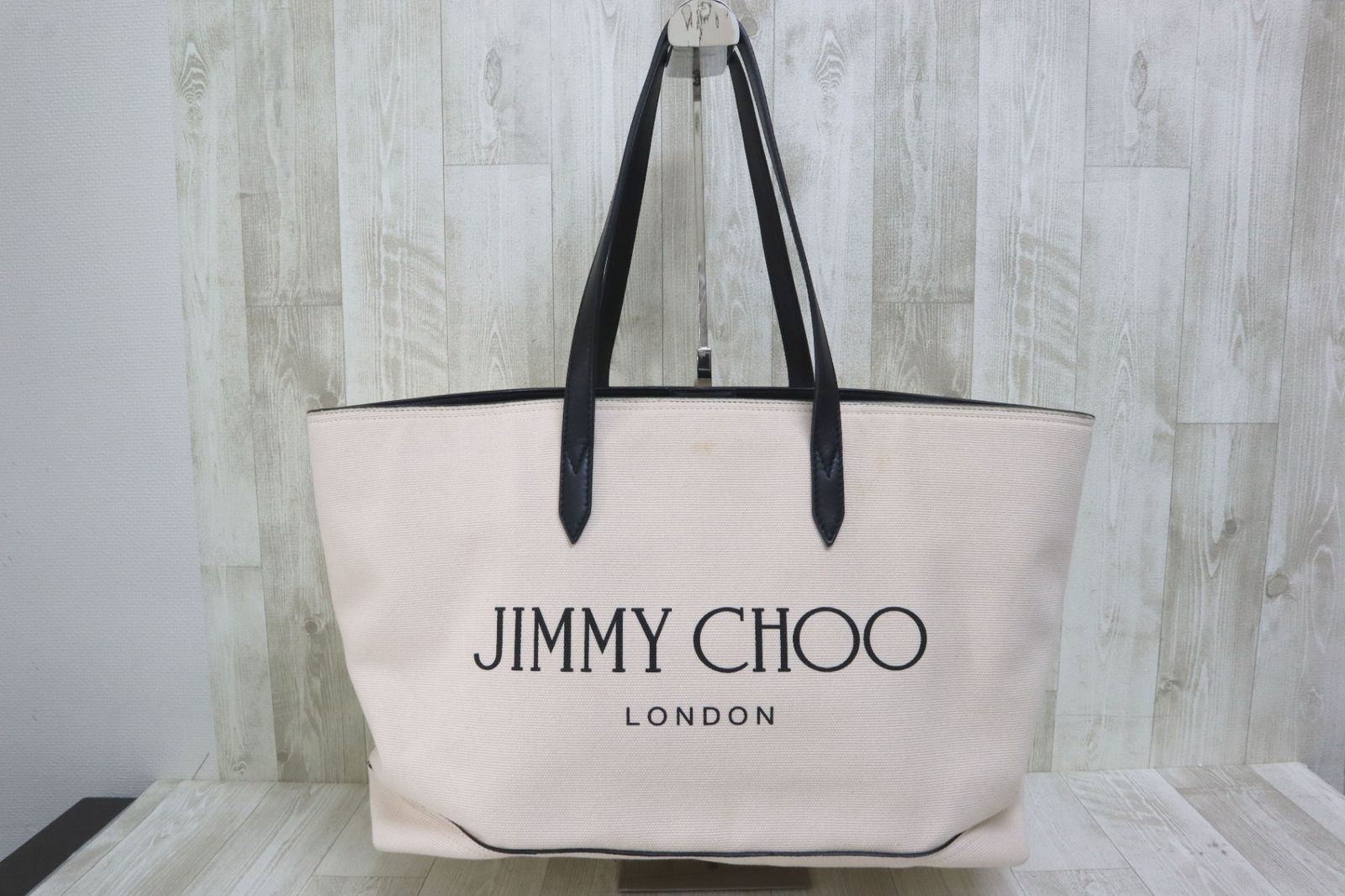 JIMMY CHOO ジミーチュウ ロゴ キャンバス トートバッグ アイボリー