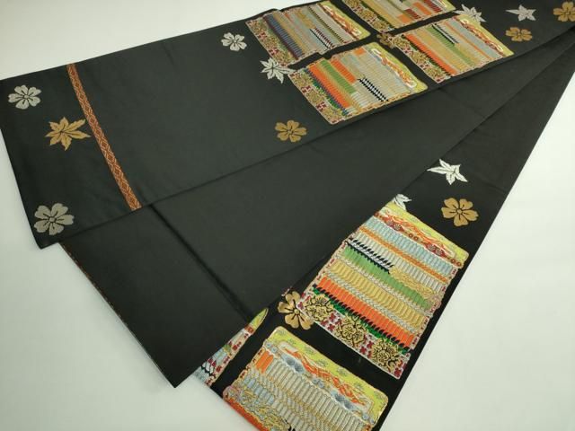 平和屋本店□極上 龍村晋謹製 太鼓柄袋帯 如源綾縅文錦 黒地 金銀糸 た