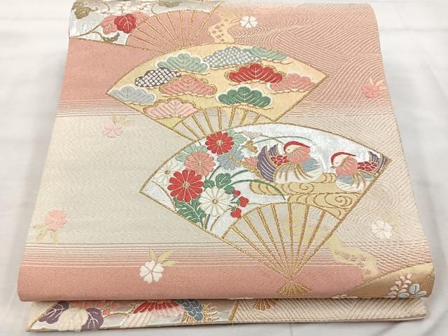 平和屋着物◎六通柄袋帯 唐織 綾綴 扇面小袖文 正絹 逸品 BAAT9522mz